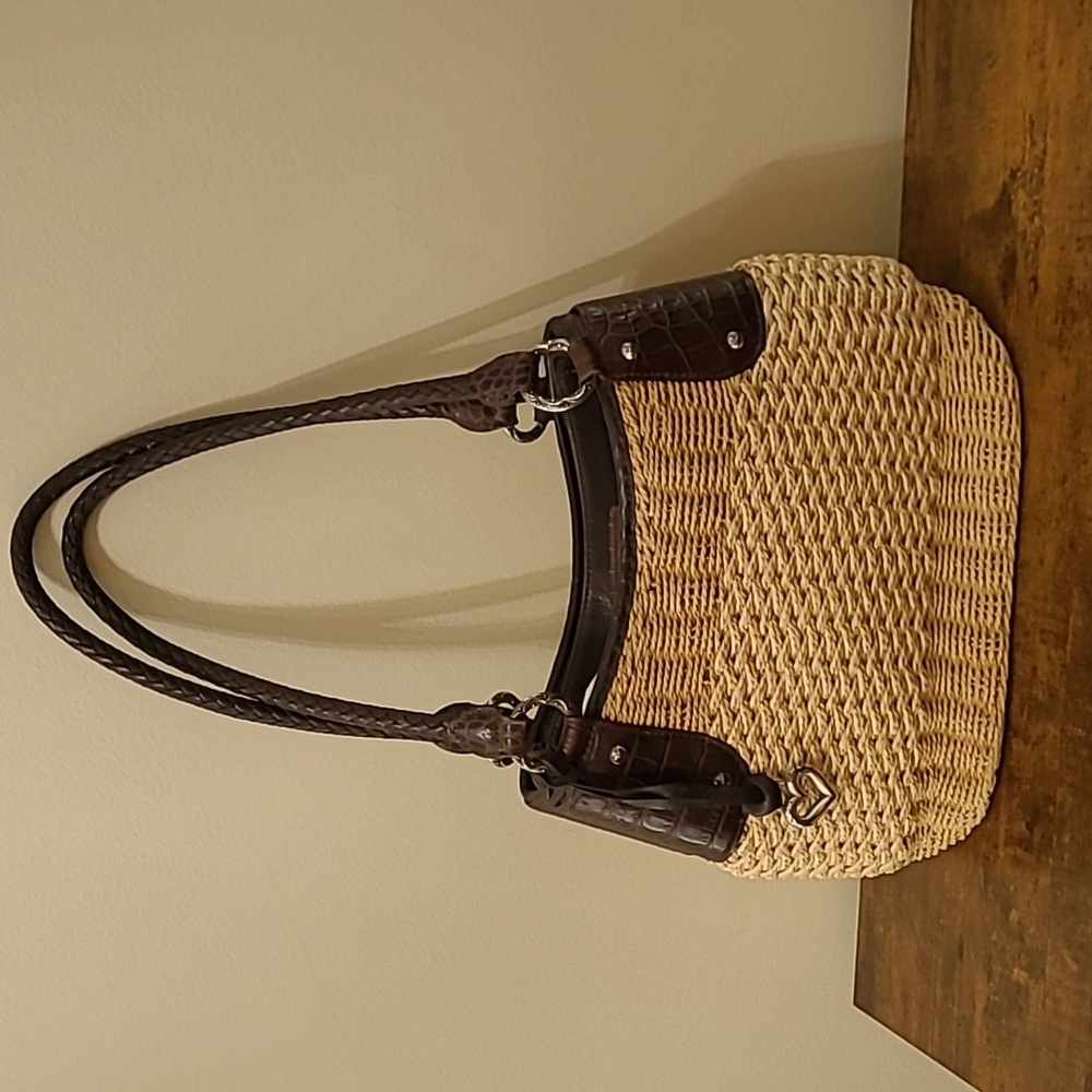 Brighton Brown Leather & Tan Woven Shoulder Bag